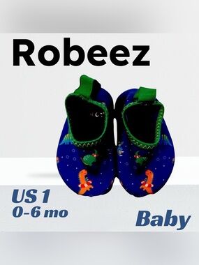 🇨🇦👍VGUC ROBEEZ | 0 - 6 mo | Unisex Dino print baby flexible soles water shoes